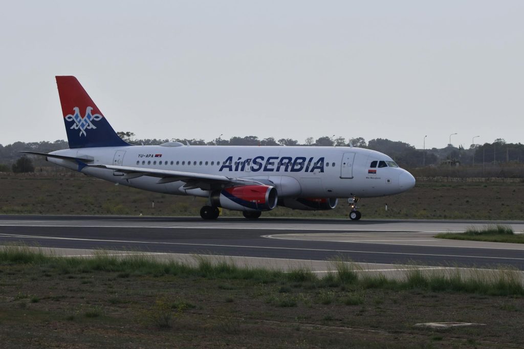 air serbia passenger airplane on runway