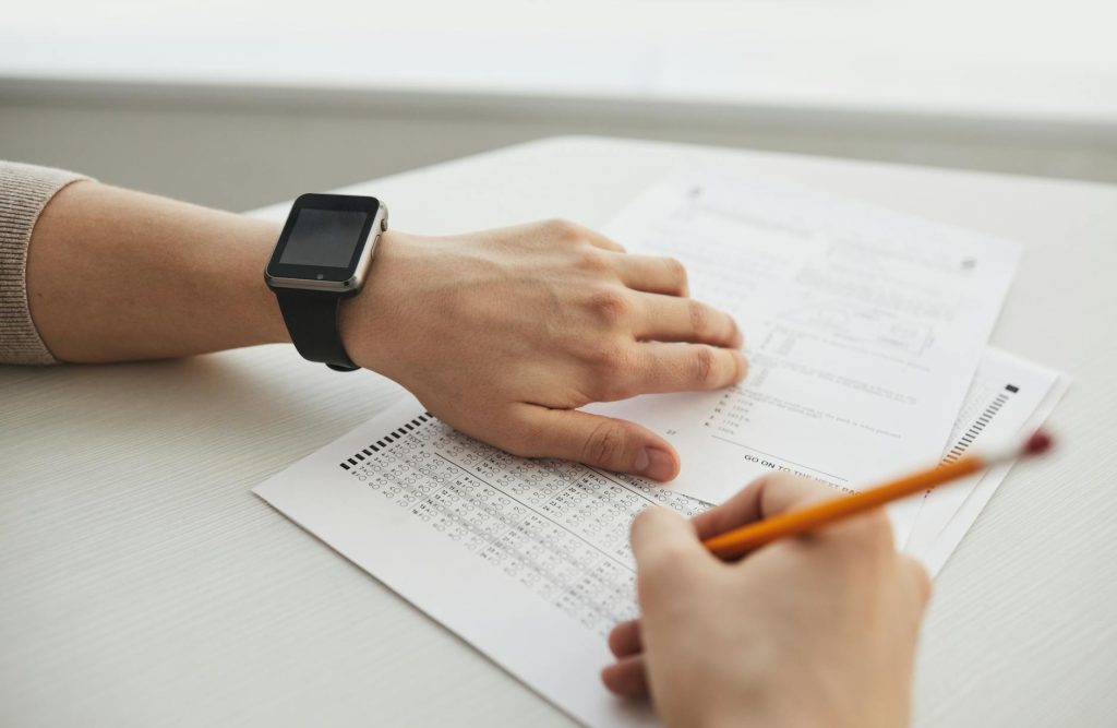 a person taking an exam