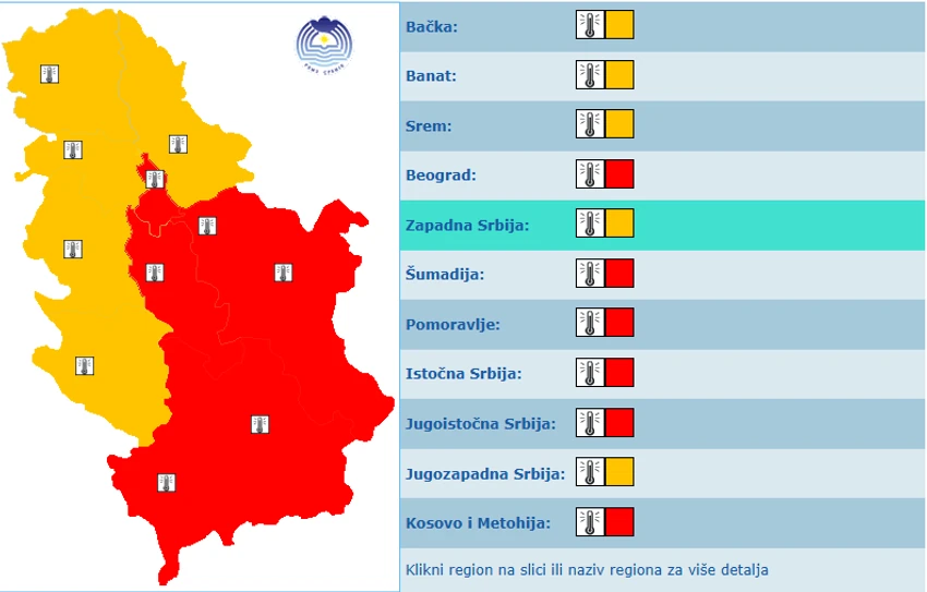 Foto: RHMZ / screenshot
Meteoalarm 10. avgust
