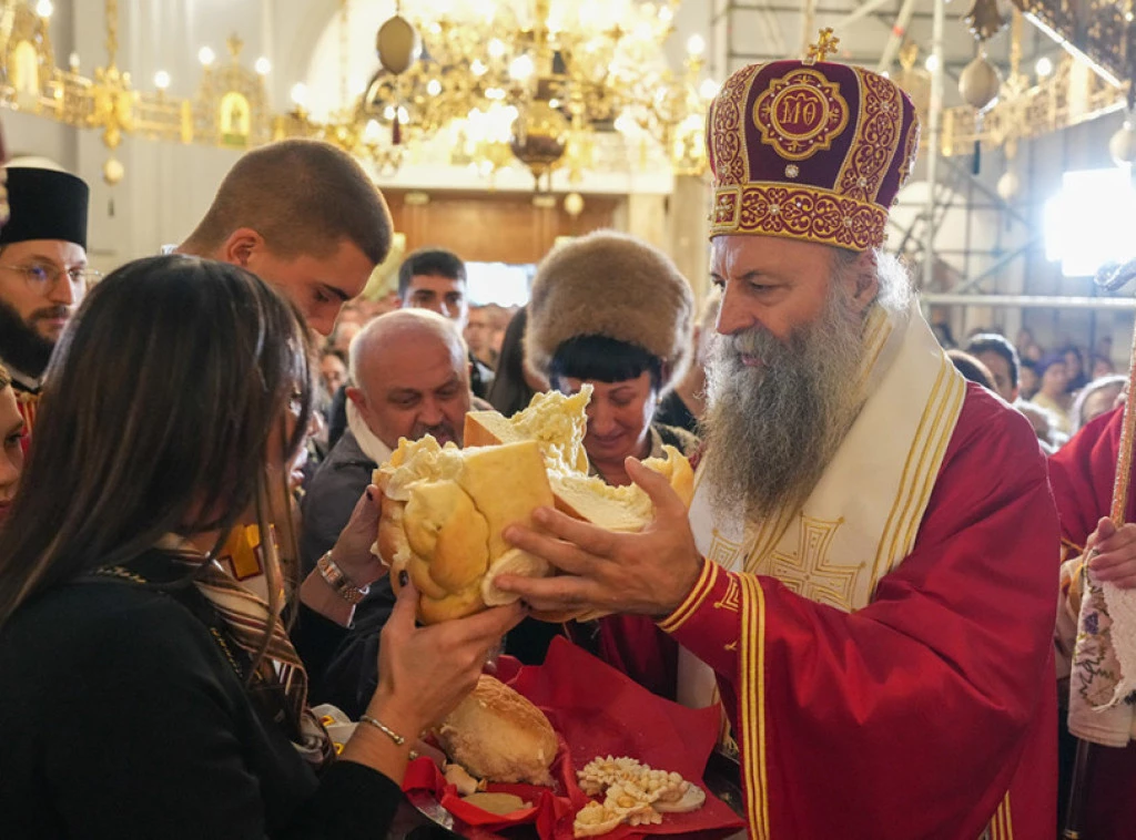 Patrijarh Porfirije na slavi hrama Svetog velikomučenika Dimitrija na Novom Beogradu Foto: Srpska pravoslavna crkva